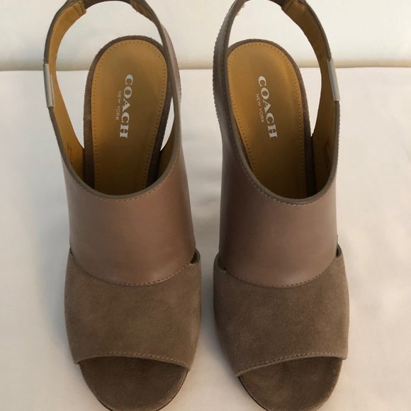 Coach Taupe Leather & Suede Stiletto Booties - Picture 1 of 8